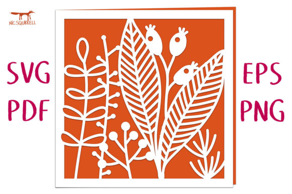 Winter Leaves Berries Card SVG Cut
